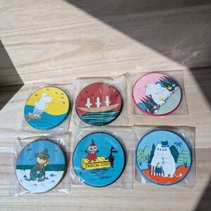 Moomin Round Coasters - New Without Out Tag Set Of 6, Bandai Japan